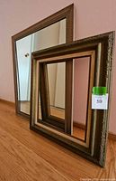 Overall view of the vintage mirror and frame set showing sizes and shapes