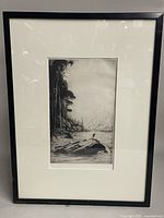 Front view of the framed etching showing the entire artwork and frame condition.