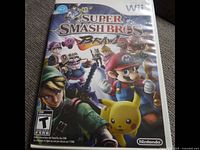 Front cover of Super Smash Bros Brawl game case for Nintendo Wii, showing title and characters.