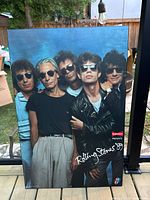 Front view of the 1989 Rolling Stones poster mounted on wood, showing the band members and Budweiser sponsorship details.