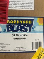 Close-up of product label on box showing brand, length and pool inclusion