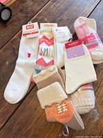 All socks laid out showing styles and tags