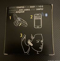 Back of packaging showing 3-step setup instructions with Bluetooth device pairing and wearing instructions illustration.