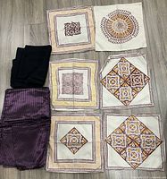 All six decorative pillow covers laid flat showing individual geometric and floral patterns in neutral and earthy tones.