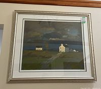 Front view of the framed print showing the farm scene and detailed frame edge.