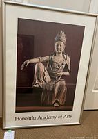 Front view of the framed poster showing the Kuan Yin Bodhisattva statue image with Honolulu Academy of Arts label