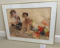 Full view of framed artwork showing two reclining women in gold frame