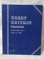 Front cover of the coin collection book showing title 'Great Britain Pennies Collection No. 1 1860 to 1880' on blue cover.