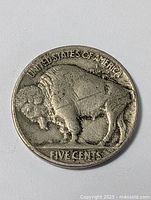 Reverse side of the Buffalo Nickel showing buffalo and inscriptions.