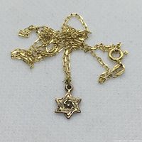 Full view of interlocking star pendant on chain against white background