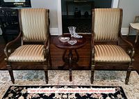 Pair of armchairs shown side by side with background furnishings