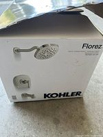 Box of Kohler Florez shower set showing the product photo and branding on the packaging.
