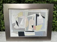 Full view of the framed cubist style print showing the entire artwork and frame condition.