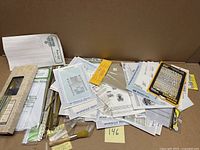 Entire lot spread showing decals, styrene packs, brushes, papers