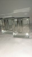 Pair of clear rectangular glass bud vases showing their size and shape