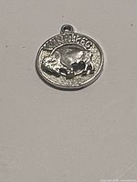 Front view of the round silver Winnipeg charm showing the bison and text 'WINNIPEG'.