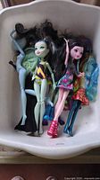 Top view of several Monster High dolls in wash-basin