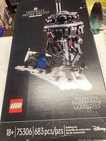 Front of LEGO box showing detailed model of Imperial Probe Droid, set number 75306, piece count 683, Star Wars branding, recommended for 18+ ages.