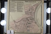 Full view of the antique map showing streets and areas of Phoenixville with original coloring and a key section.