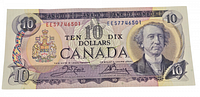 Front view of the 1971 Canadian ten dollar bill showing full design and portrait.