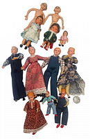 Front view of all dolls showing clothing and facial details