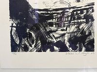 Abstract black and purple mixed media art print signed by D. Wren W D Ney dated 2009 highlighted.