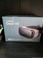 Front side of Samsung Gear VR box with product name and image of headset.