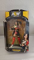 Front view of the AEW Hikaru Shida action figure in original box showing figure and packaging branding.