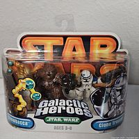 Front view of the Star Wars Galactic Heroes Chewbacca set in original sealed packaging showing both figures and branded packaging.