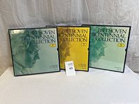 Three Beethoven Bicentennial Collection LP box sets standing side by side, showing titles and colors.