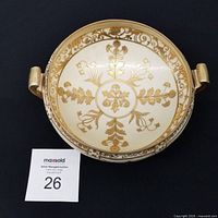 Top view showing entire bowl and decoration with lot card