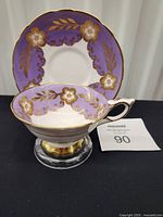 Cup displayed in front of saucer showing pattern