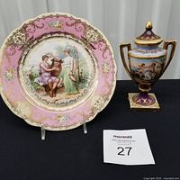 Front view of Austrian plate and Royal Vienna urn side by side