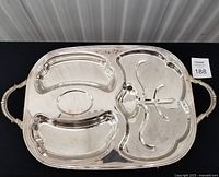 Full view of silver plate meat serving tray showing tree well pattern and handles