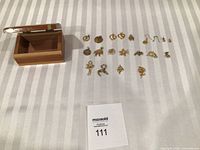 overall lot with wooden box, charms and earrings