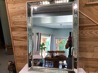 front view of rectangular silver mirror