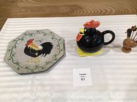 Tray, teapot, toothpick holder grouped