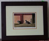 Full view of the framed artwork including mat and frame showing the two cats image.