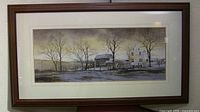 Full view of the framed Ray Hendershot print showing the farm scene with bare trees and farm buildings.