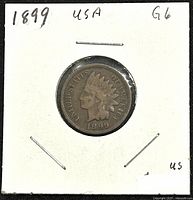 Obverse photo showing the Indian Head design with year 1899 and 'UNITED STATES OF AMERICA' inscription.