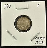 Reverse side of 1920 Canadian King Edward VII 5 cents coin showing denomination, year, crown, and wreath design.