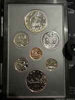 Front view of 1978 Canadian silver proof coin set with all coins in place in protective case.