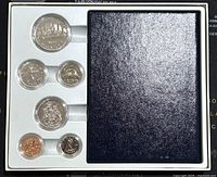 Six Canadian specimen coins from 1983 in original display tray with textured dark blue cover visible.