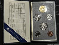 Full view of the 1989 Canadian specimen coin set showing six coins in original case with specifications card