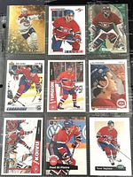 Front side of nine Montreal Canadiens hockey player trading cards showing players in team uniforms and action poses.