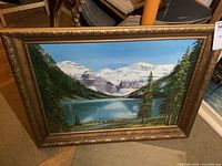Full view of the large framed landscape print showing entire image and frame
