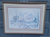 Framed 'Pink House' print by Nancy Lund showing full artwork and frame condition.