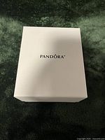 White Pandora-branded box closed, showing exterior packaging