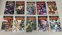 Full spread of 10 issues Secret Wars comics, issues 0-9, laid out showing cover art