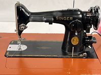Side profile of sewing machine on cabinet top